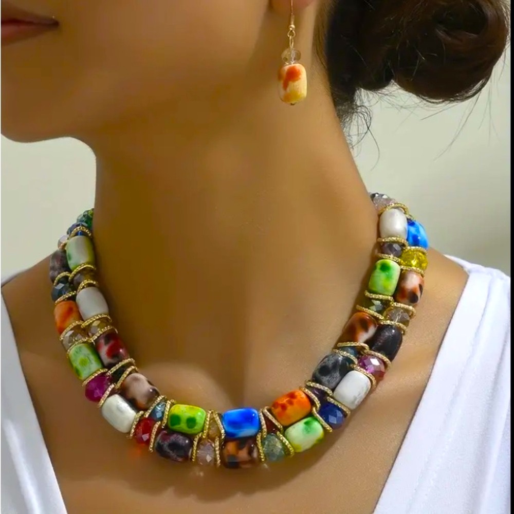NW/Package~Beautiful Four Piece Set of Colorful Necklace, Bracelet, and Earrings